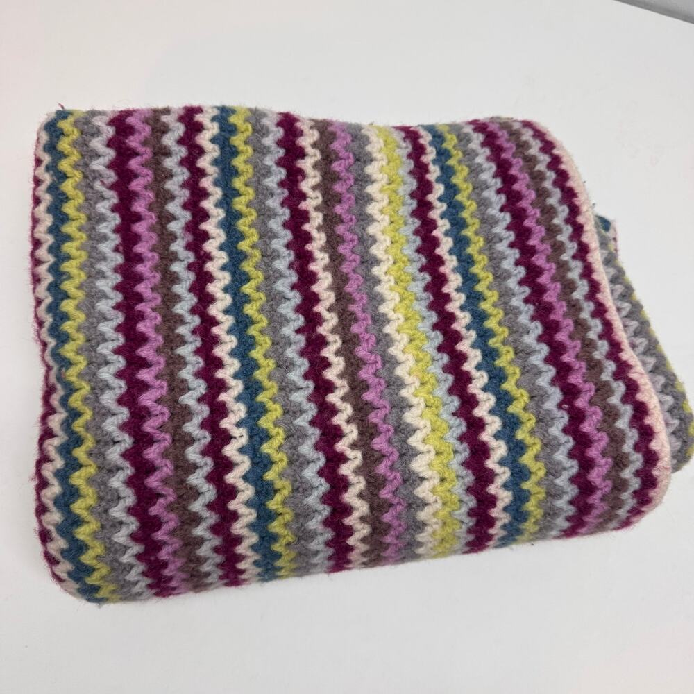 Garnet Hill Wool knit Chevron Crochet Throw Blanket Afghan Colorful Boho Granny